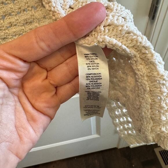 Chico's 1 Sz M Longline Lace Back Long Duster Sweater Cardigan Jacket Lattice - Picture 5 of 6